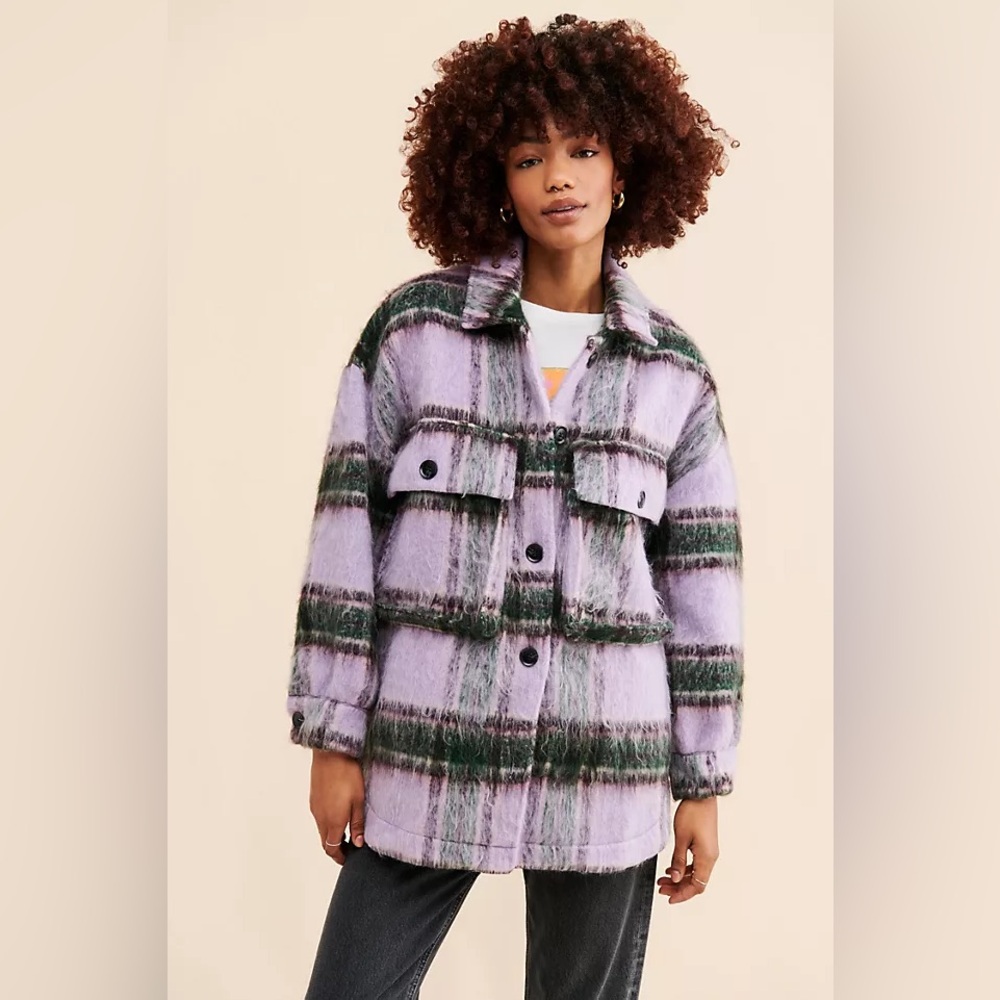 Anthropologie Grey Lab Oversized Plaid Shirt Jacket